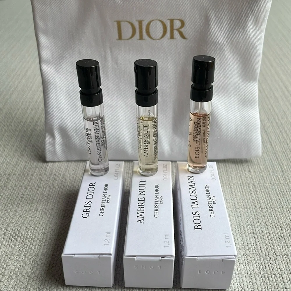 Dior prive luxury fragrance sampler with drawstring pouch